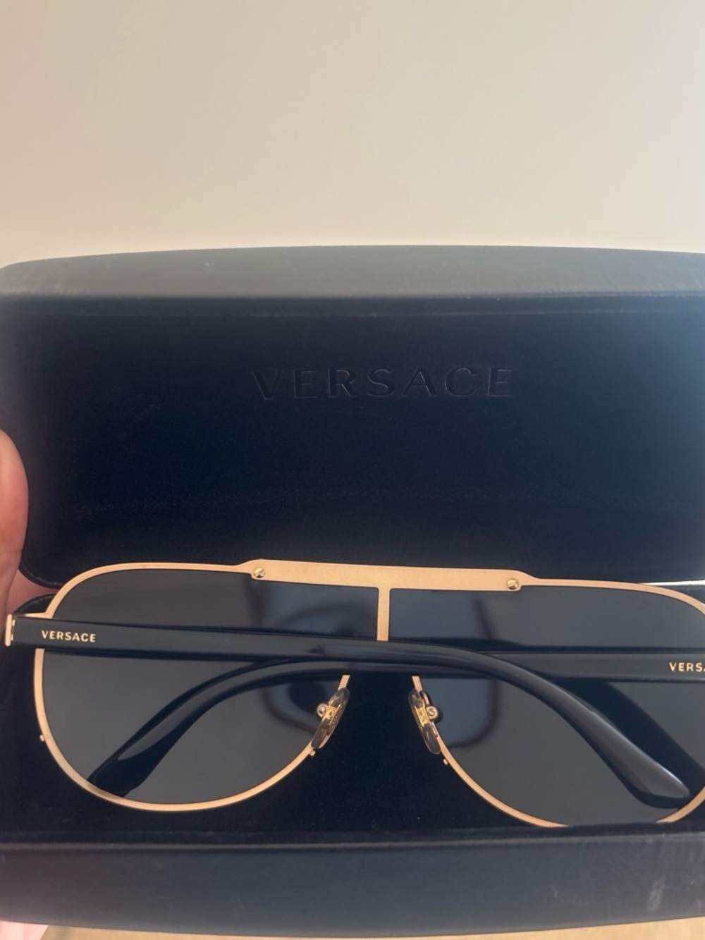 Versace Black and Gold Shield Sunglasses with Logo Case - Picture 4 of 7